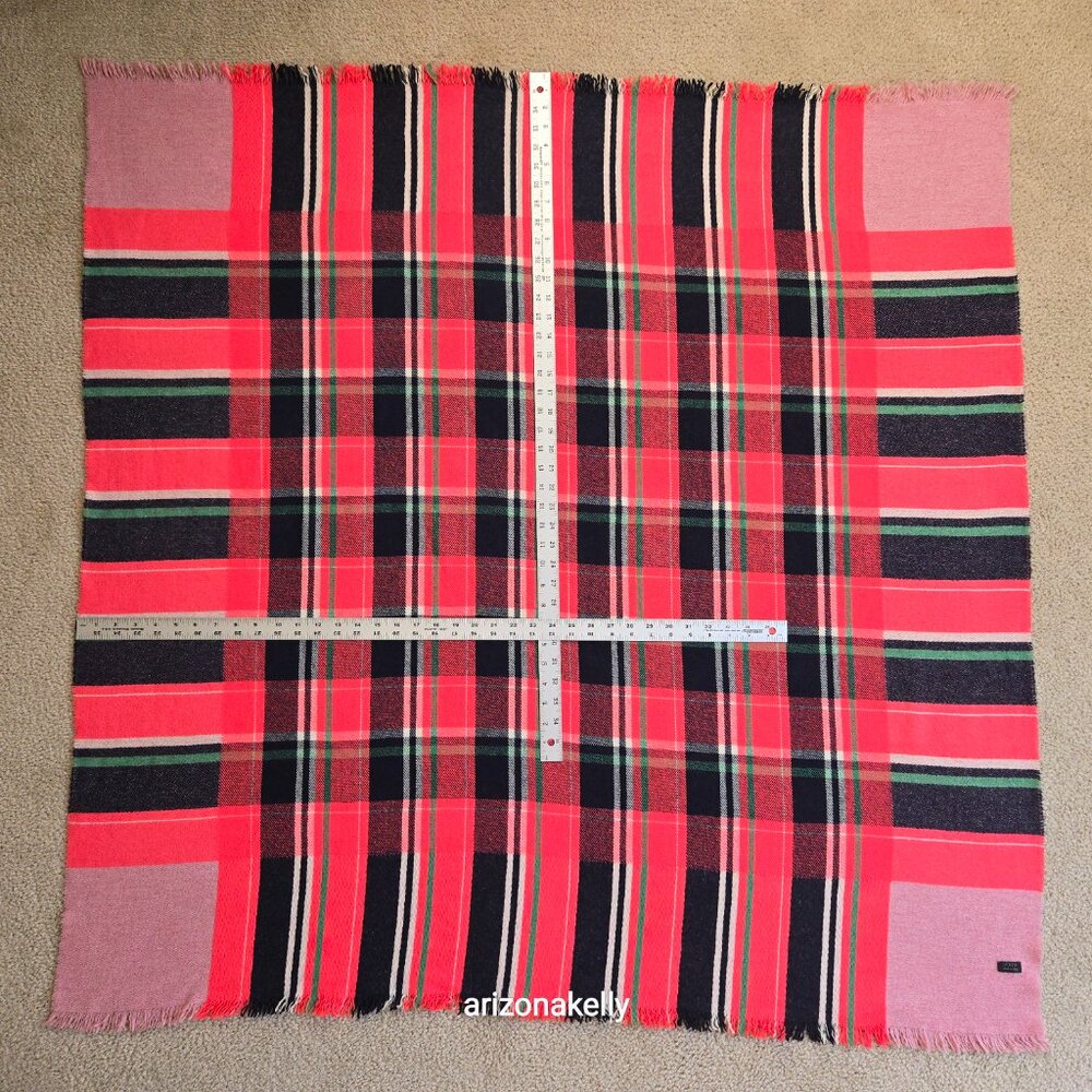 J. Crew Wool Large Square Scarf Pink Vibrant Colors - Picture 4 of 15